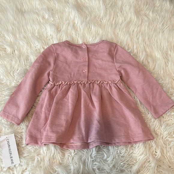 NWT, Calvin‎ Klein Jeans, girls sparkle pink top, silver logo and ruffle - Picture 6 of 7
